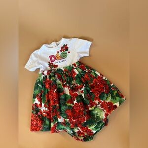 D&G White Dress with Red Floral Design